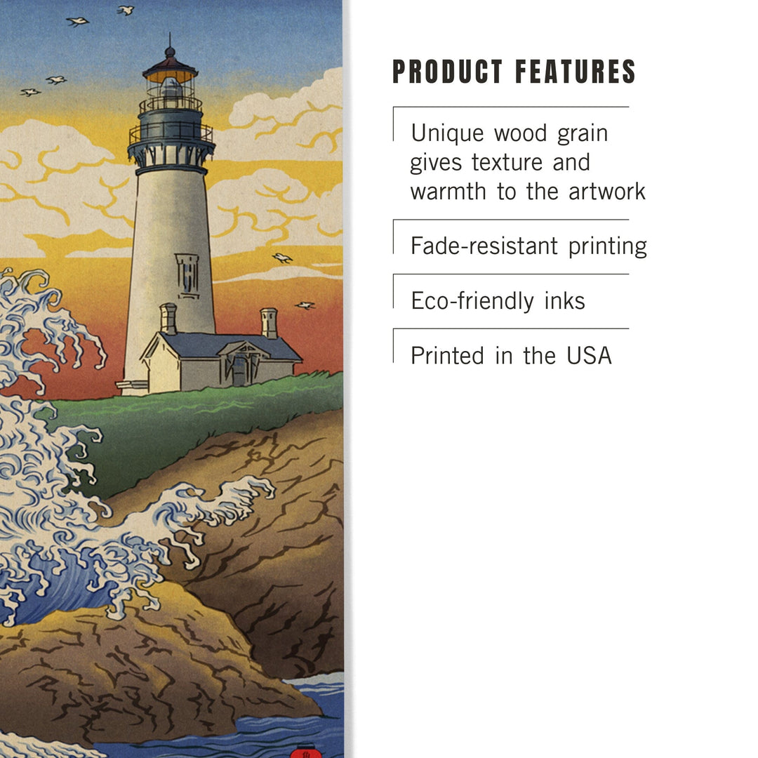 Newport, Oregon, Yaquina Head Lighthouse Woodblock, Lantern Press Poster, Wood Signs and Postcards Wood Lantern Press