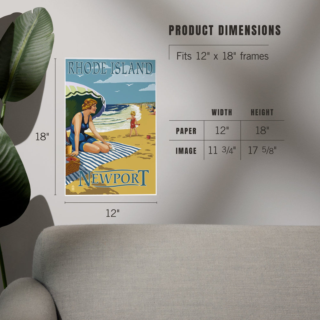 Newport, Rhode Island, Beach Scene, Art & Giclee Prints Art Lantern Press