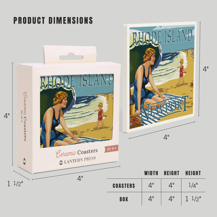 Newport, Rhode Island, Beach Scene, Coasters Coasters Lantern Press