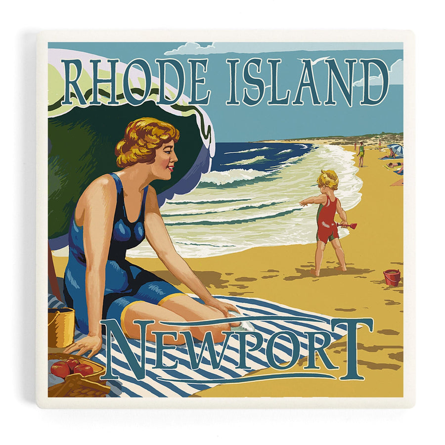 Newport, Rhode Island, Beach Scene, Coasters Coasters Lantern Press
