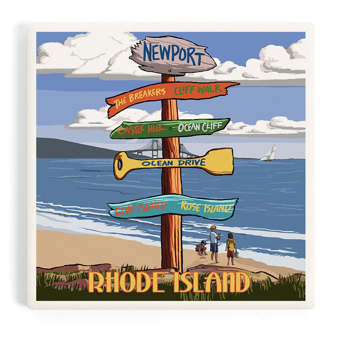 Newport, Rhode Island, Destinations Sign, Coasters Coasters Lantern Press Coaster