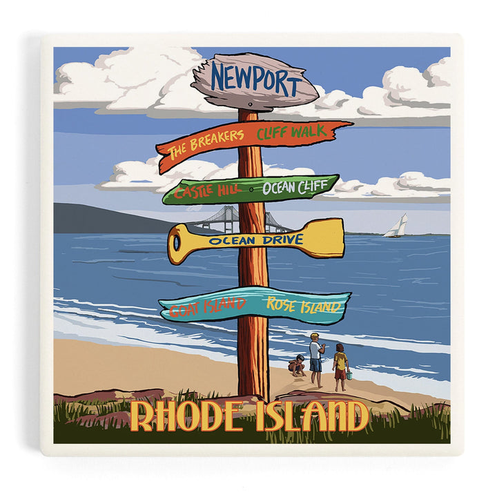 Newport, Rhode Island, Destinations Sign, Coasters Coasters Lantern Press Coaster