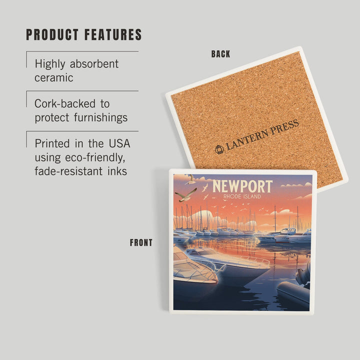 Newport, Rhode Island, Lithograph, Home Sweet Harbor, Boats in Marina, Coasters Coasters Lantern Press