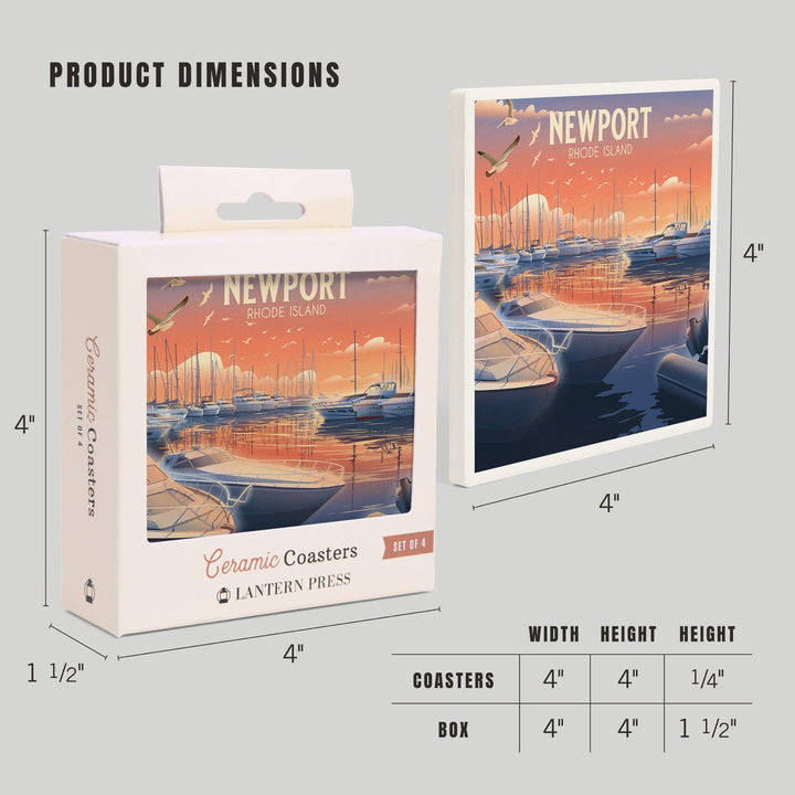 Newport, Rhode Island, Lithograph, Home Sweet Harbor, Boats in Marina, Coasters Coasters Lantern Press