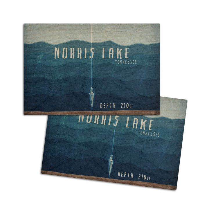 Norris Lake, Tennessee, Lake Essentials, Lake Depth, Lantern Press Artwork, Wood Signs and Postcards Wood Lantern Press 4x6 Wood Postcard Set