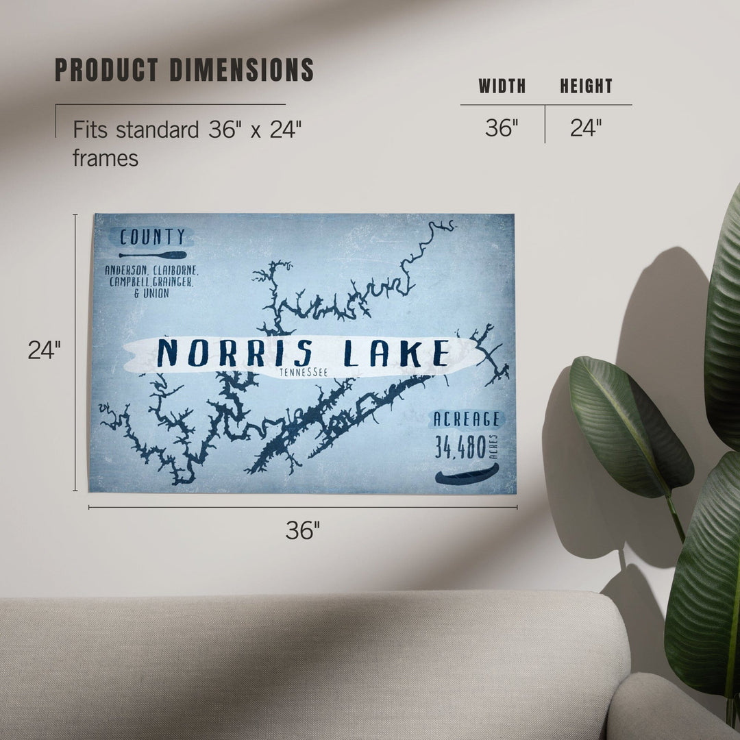 Norris Lake, Tennessee, Lake Essentials, Shape, Acreage and County, Art & Giclee Prints Art Lantern Press
