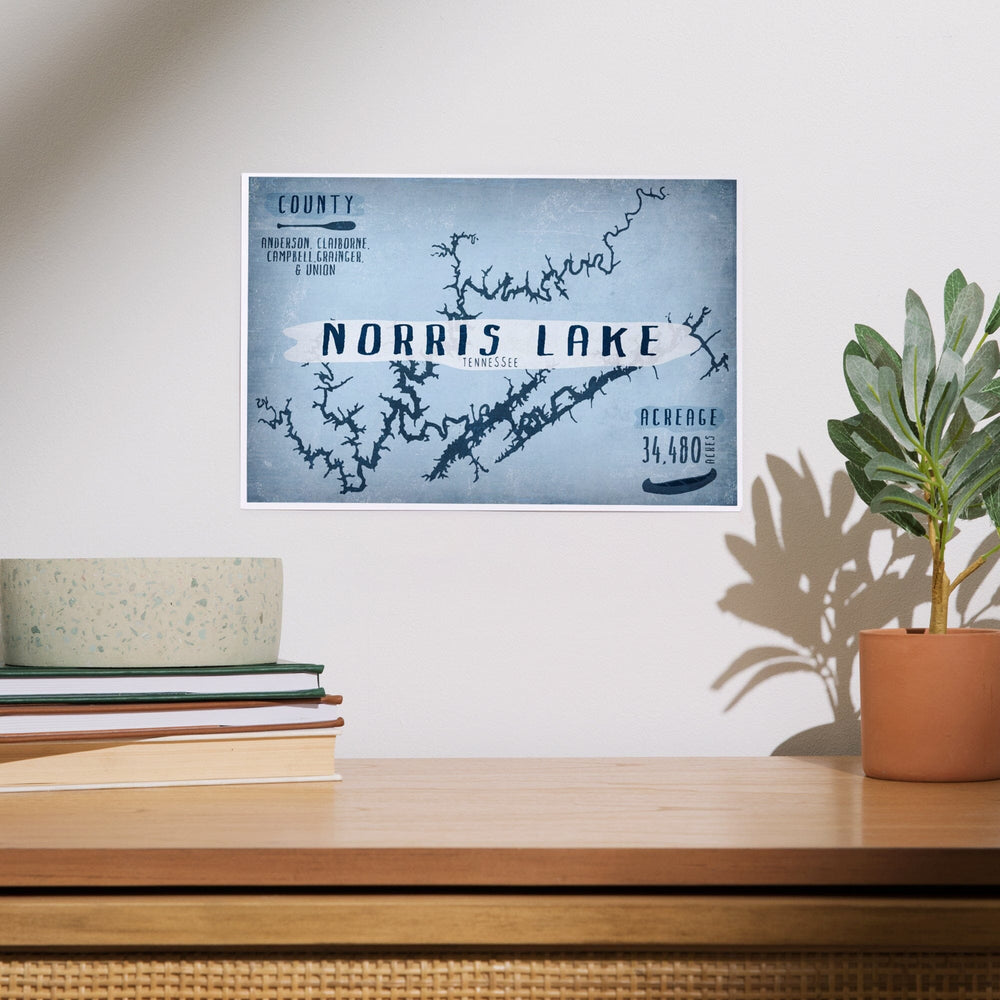 Norris Lake, Tennessee, Lake Essentials, Shape, Acreage and County, Art & Giclee Prints Art Lantern Press