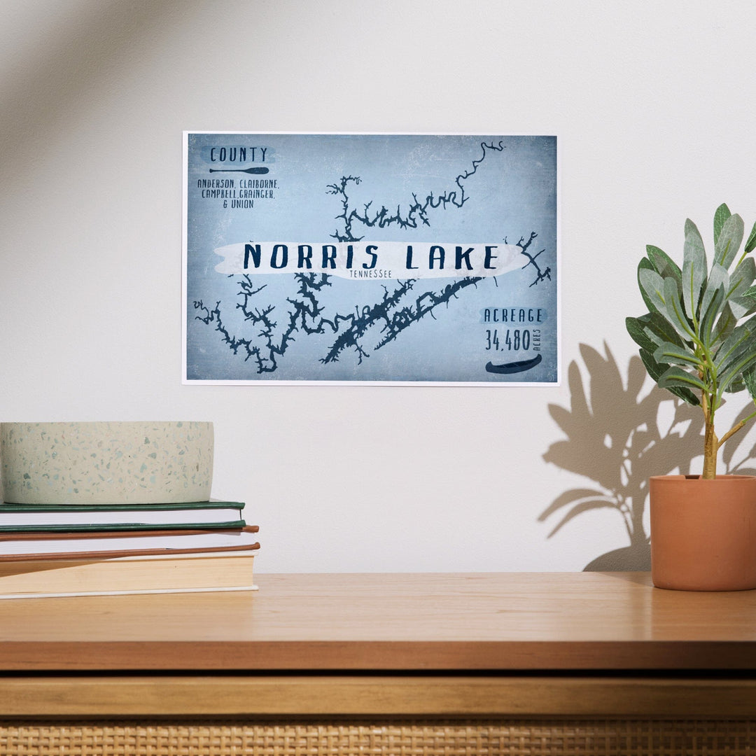 Norris Lake, Tennessee, Lake Essentials, Shape, Acreage and County, Art & Giclee Prints Art Lantern Press