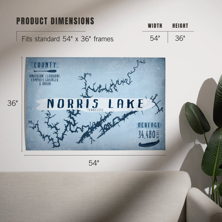 Norris Lake, Tennessee, Lake Essentials, Shape, Acreage and County, Art & Giclee Prints Art Lantern Press