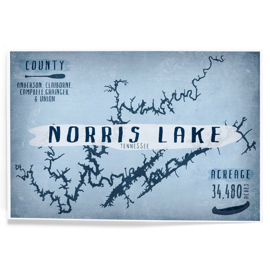 Norris Lake, Tennessee, Lake Essentials, Shape, Acreage and County, Art & Giclee Prints Art Lantern Press