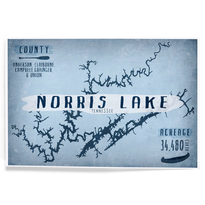 Norris Lake, Tennessee, Lake Essentials, Shape, Acreage and County, Art & Giclee Prints Art Lantern Press