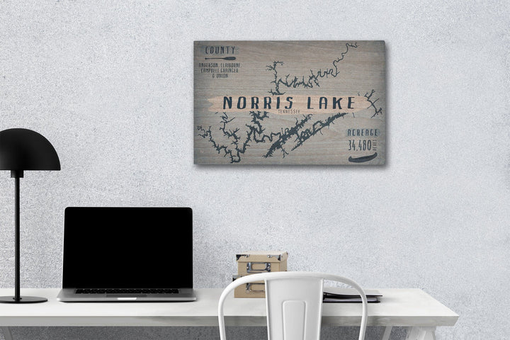 Norris Lake, Tennessee, Lake Essentials, Shape, Acreage & County, Lantern Press Artwork, Wood Signs and Postcards Wood Lantern Press 12 x 18 Wood Gallery Print