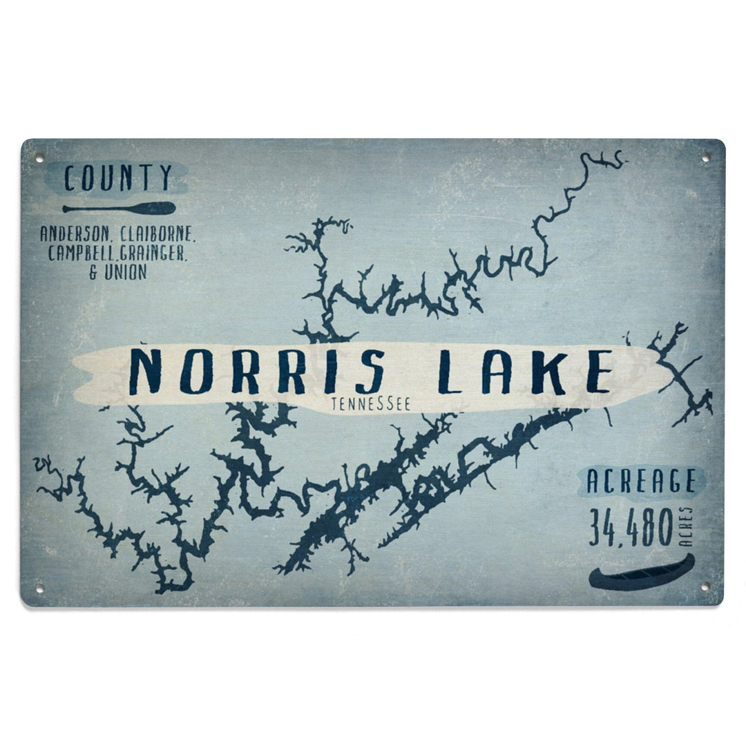 Norris Lake, Tennessee, Lake Essentials, Shape, Acreage & County, Lantern Press Artwork, Wood Signs and Postcards Wood Lantern Press