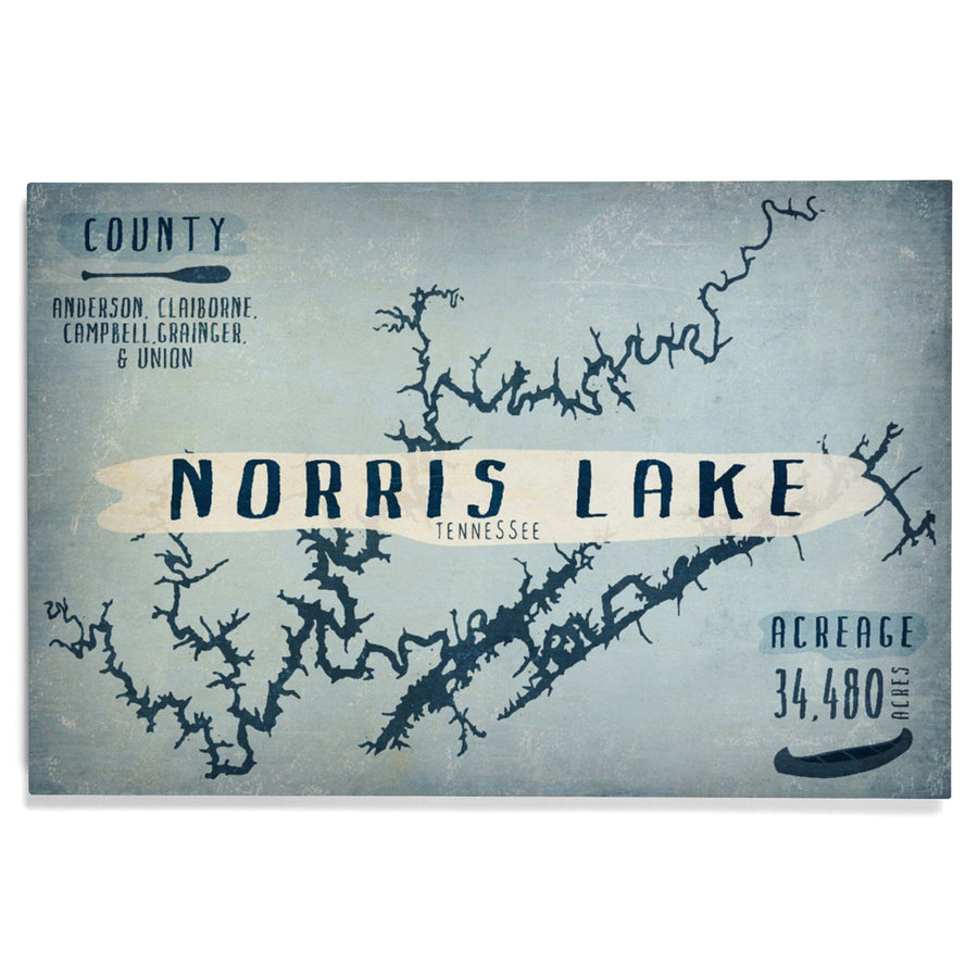 Norris Lake, Tennessee, Lake Essentials, Shape, Acreage & County, Lantern Press Artwork, Wood Signs and Postcards Wood Lantern Press