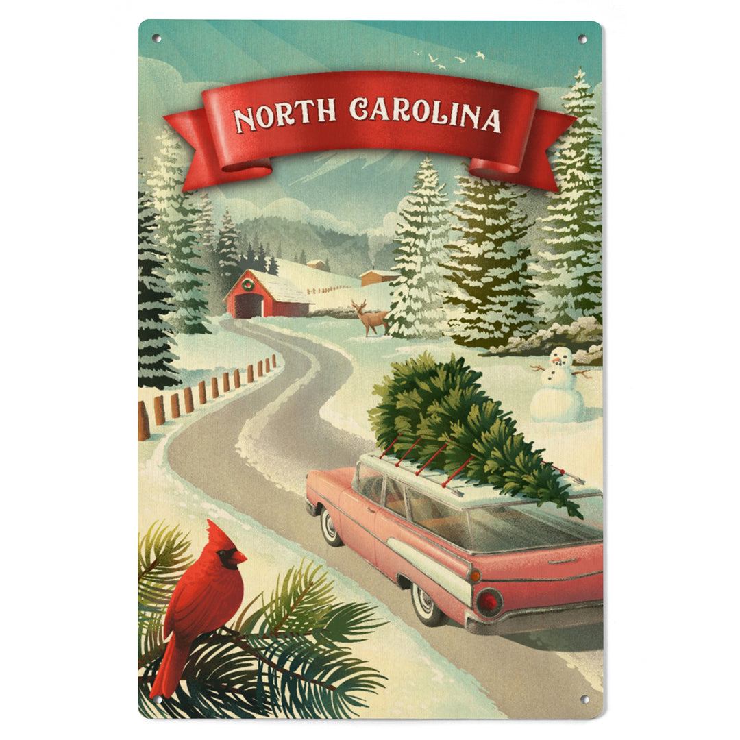 North Carolina, Christmas Holiday Tradition, Wood Signs and Postcards Wood Lantern Press
