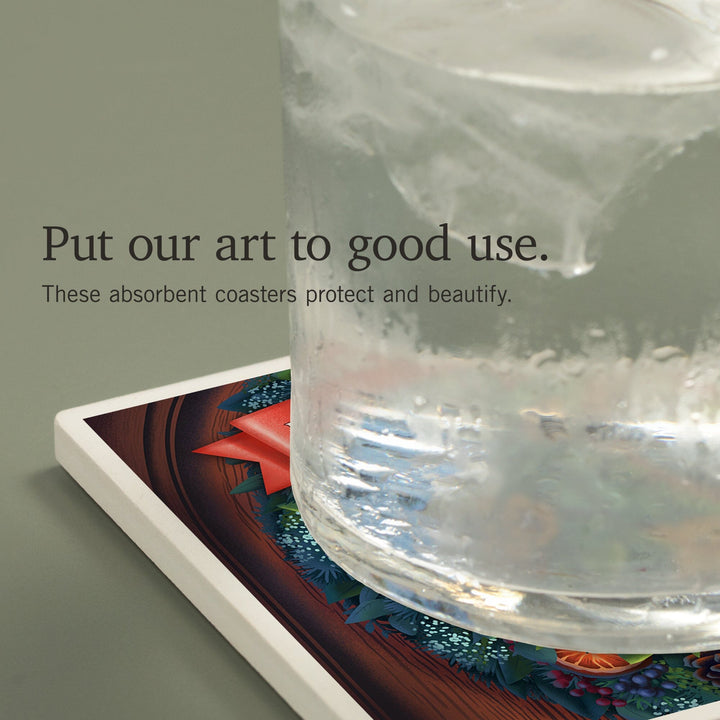 North Carolina, Front Door with Christmas Wreath, Coasters Coasters Lantern Press