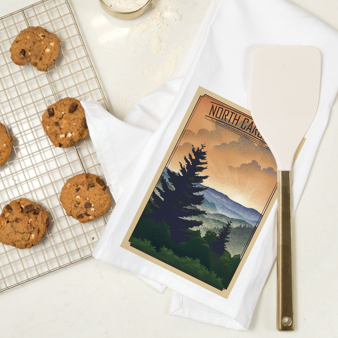 North Carolina Mountains Lithograph, Organic Cotton Kitchen Tea Towels Kitchen Lantern Press
