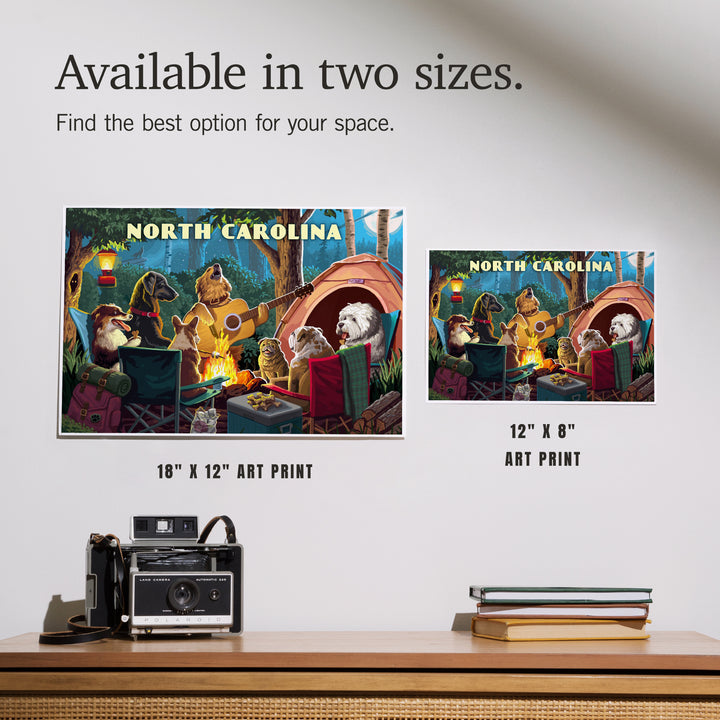 North Carolina, Painterly, Pack Life, Dogs Around Campfire, Art & Giclee Prints Art Lantern Press