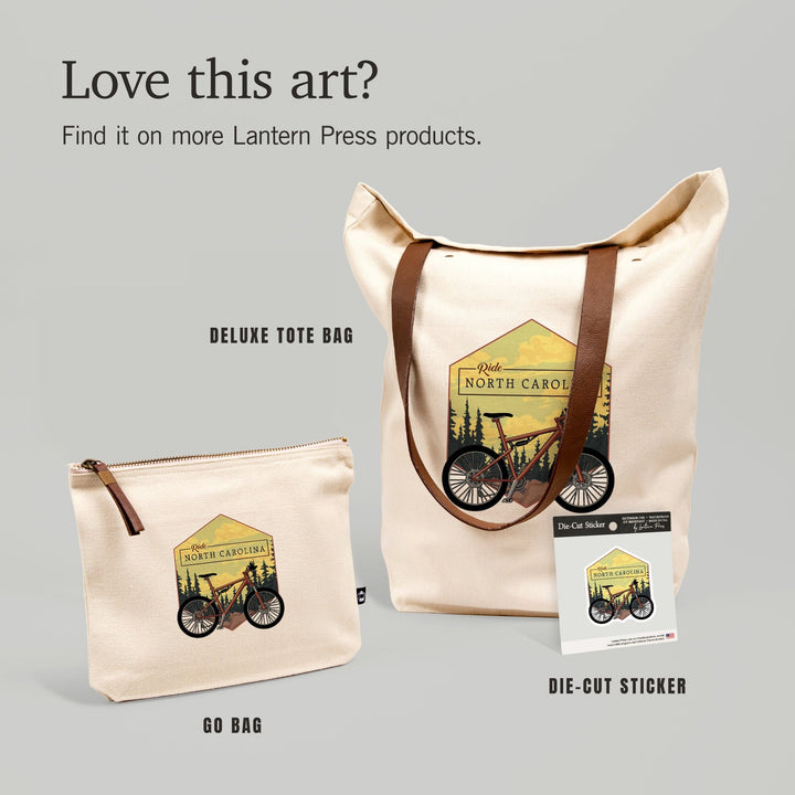 North Carolina, Ride, Mountain Bike, Contour, Lantern Press Artwork, Vinyl Sticker Sticker Lantern Press