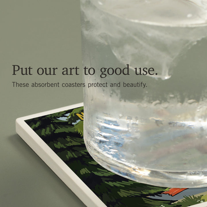 North Carolina, Signpost, Forest and Camp, Coasters Coasters Lantern Press