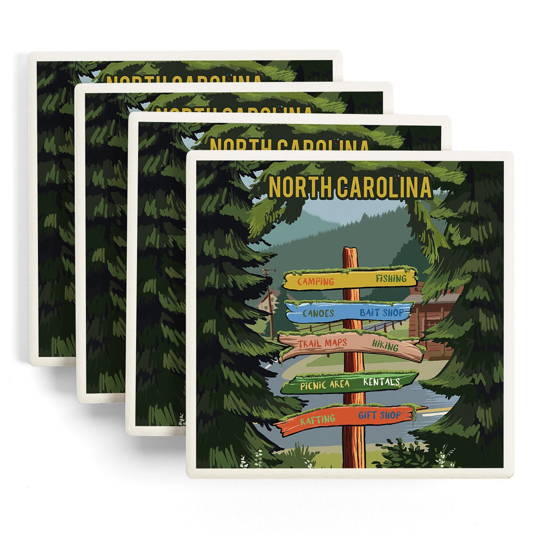 North Carolina, Signpost, Forest and Camp, Coasters Coasters Lantern Press