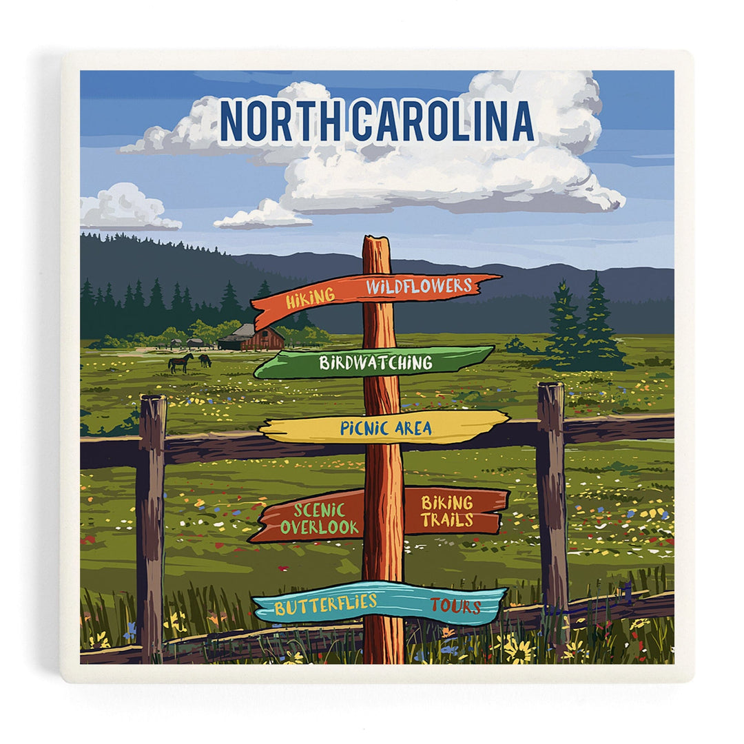 North Carolina, Signpost, Meadow, Coasters Coasters Lantern Press
