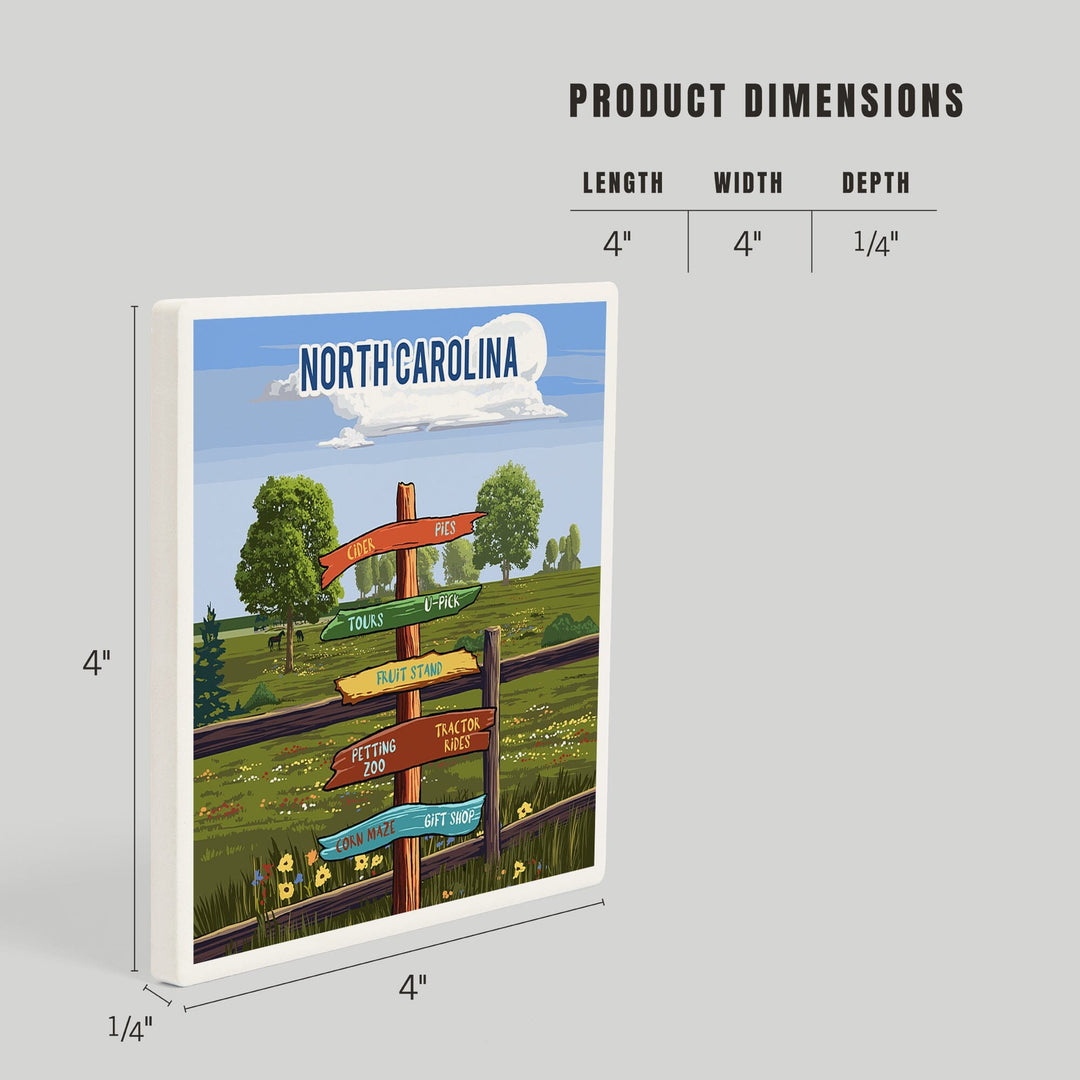 North Carolina, Signpost, Orchard, Coasters Coasters Lantern Press
