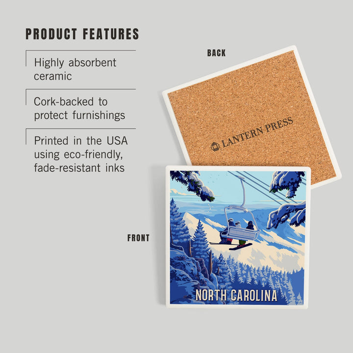 North Carolina, Ski Lift Above The Trees, Coasters Coasters Lantern Press