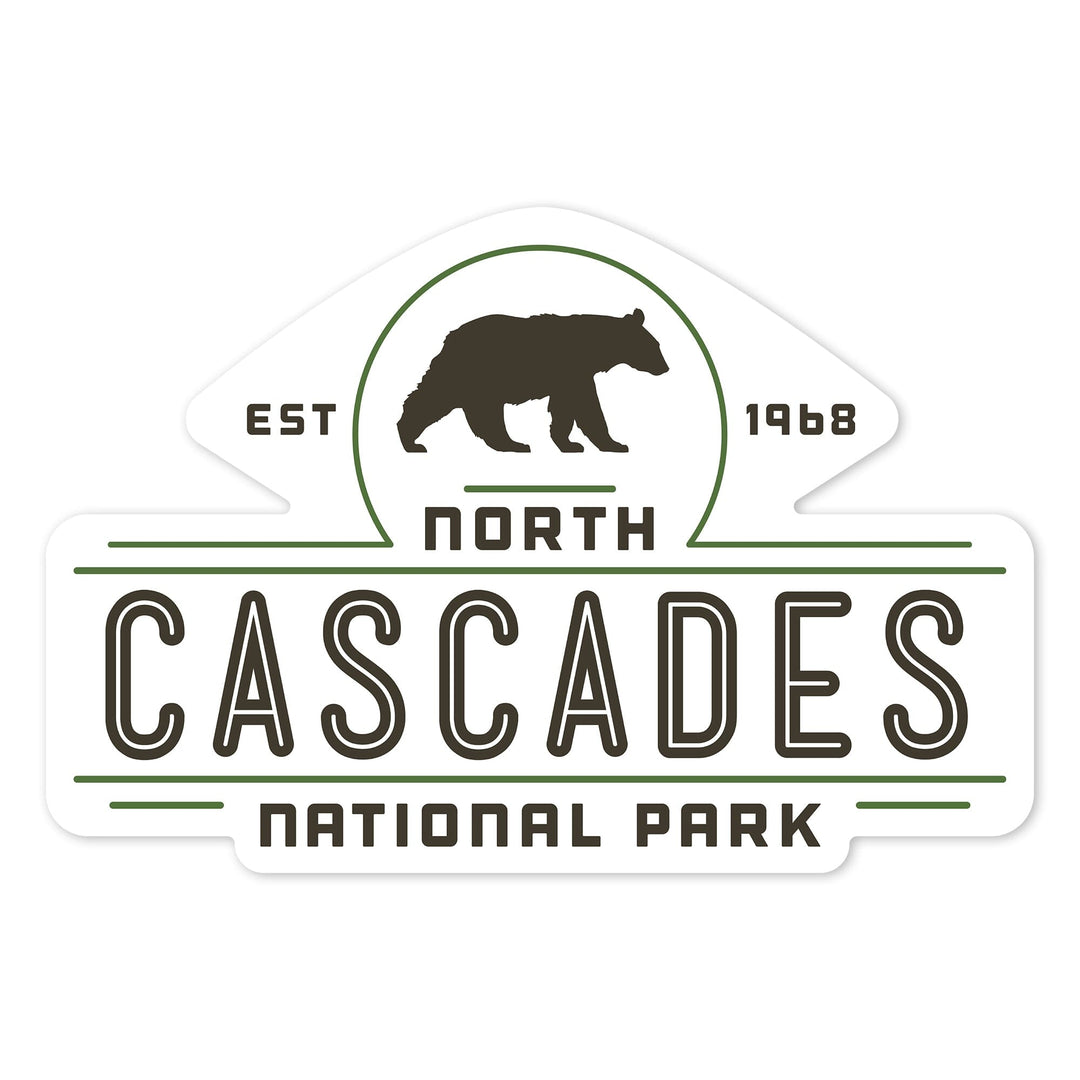 North Cascades National Park, Washington, Bear, Contour, Vector, Lantern Press Artwork, Vinyl Sticker Sticker Lantern Press