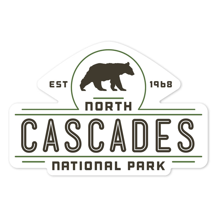 North Cascades National Park, Washington, Bear, Contour, Vector, Lantern Press Artwork, Vinyl Sticker Sticker Lantern Press