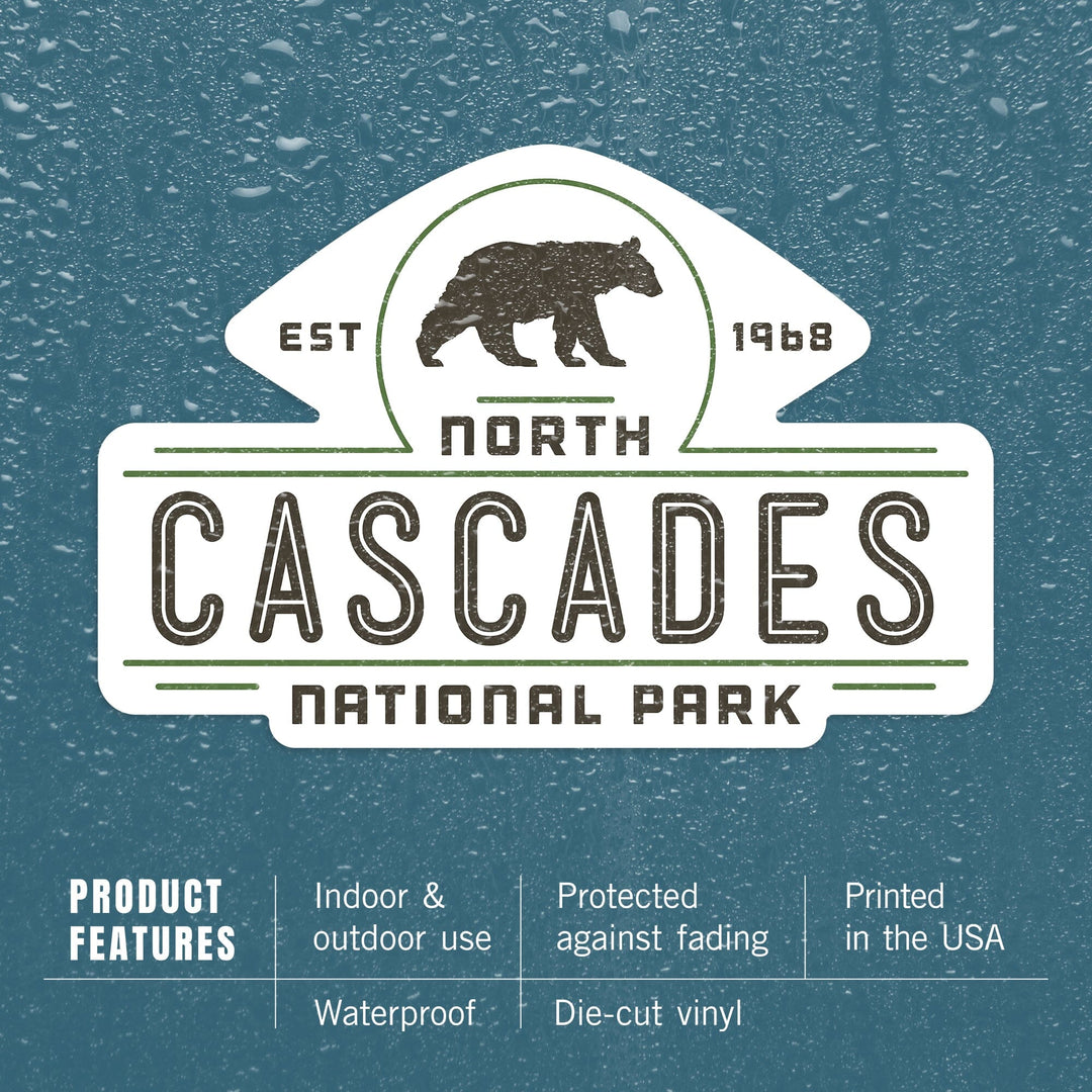 North Cascades National Park, Washington, Bear, Contour, Vector, Lantern Press Artwork, Vinyl Sticker Sticker Lantern Press