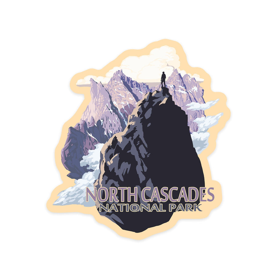 North Cascades National Park, Washington, Mountain Peaks, Contour, Lantern Press Artwork, Vinyl Sticker Sticker Lantern Press 