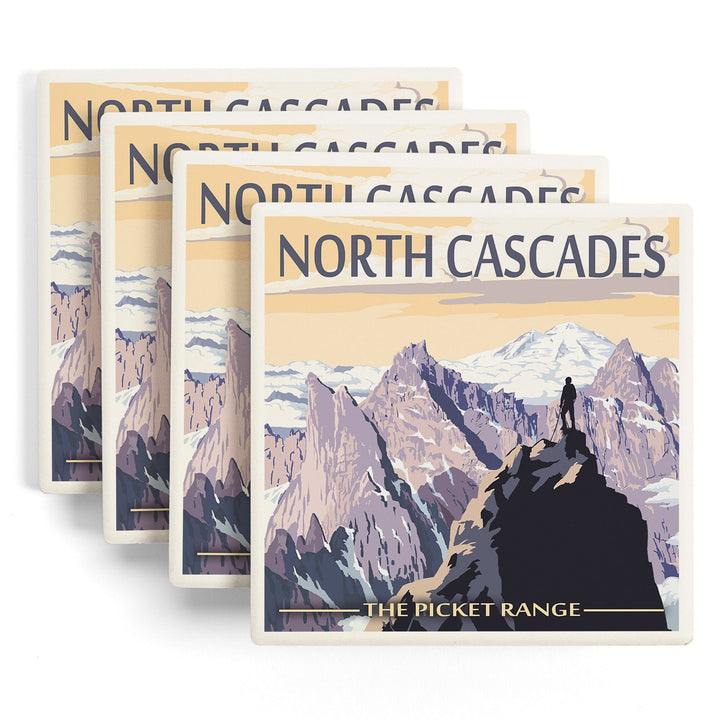 North Cascades, Washington, Mountain Peaks, Coasters Coasters Lantern Press