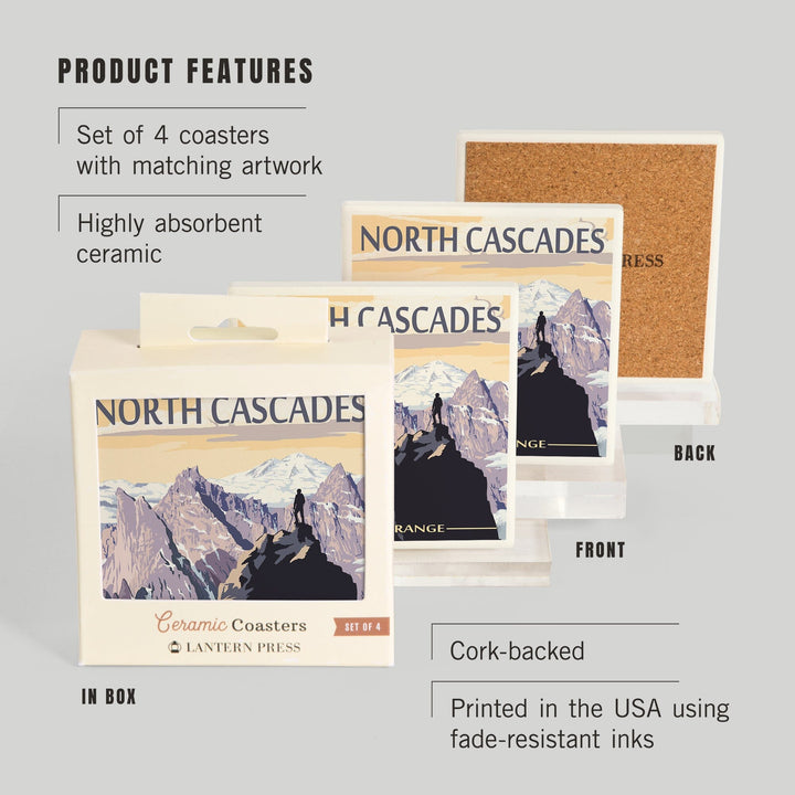North Cascades, Washington, Mountain Peaks, Coasters Coasters Lantern Press