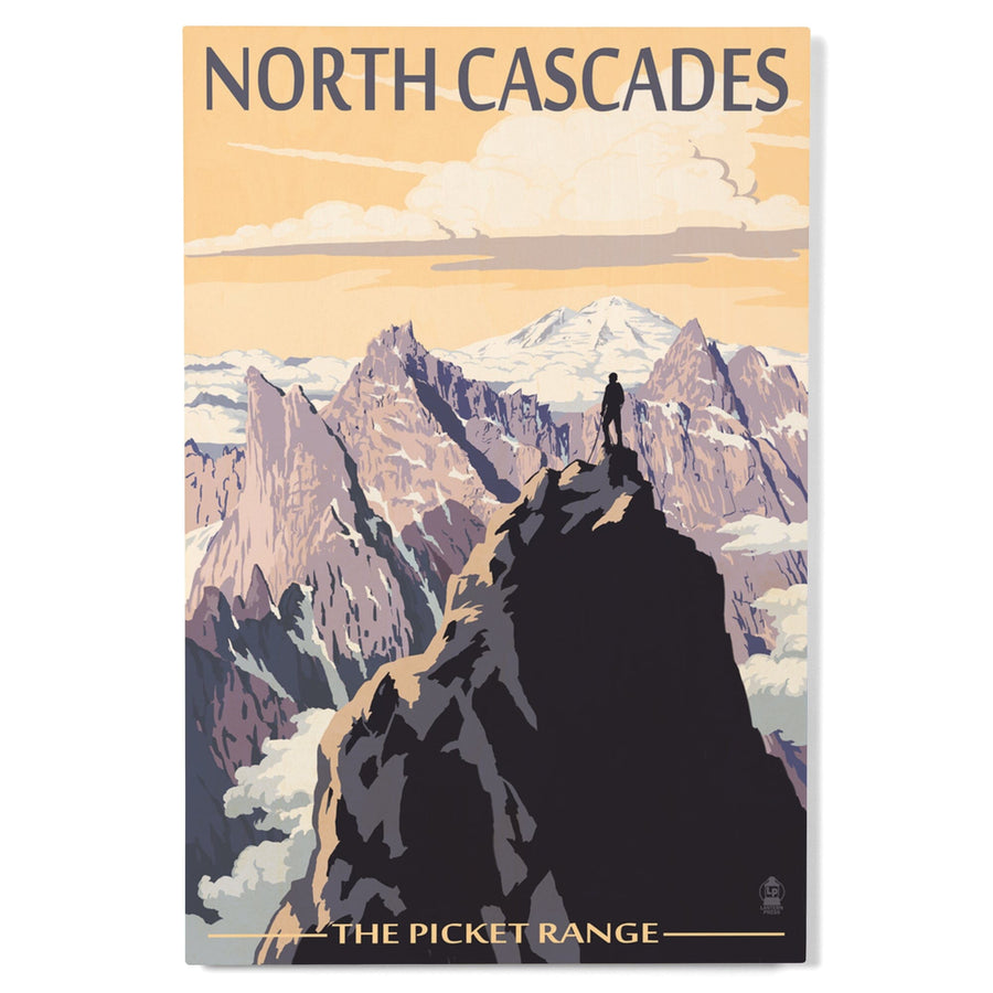 North Cascades, Washington, Mountain Peaks, Lantern Press Artwork, Wood Signs and Postcards Wood Lantern Press