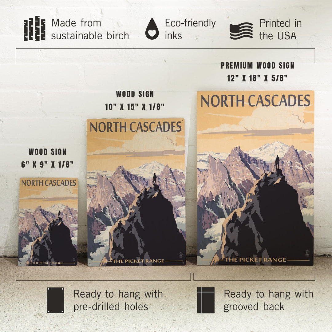 North Cascades, Washington, Mountain Peaks, Lantern Press Artwork, Wood Signs and Postcards Wood Lantern Press