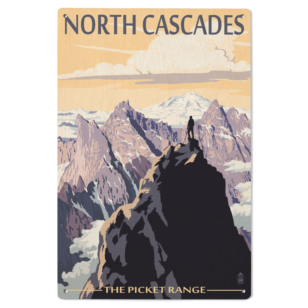 North Cascades, Washington, Mountain Peaks, Lantern Press Artwork, Wood Signs and Postcards Wood Lantern Press