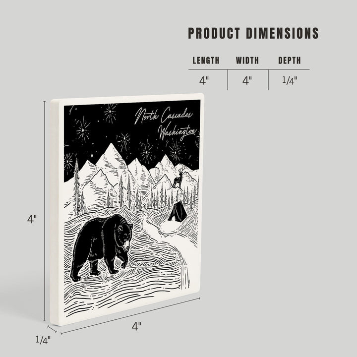 North Cascades, Washington, Mountain Scene with Bear, Coasters Coasters Lantern Press