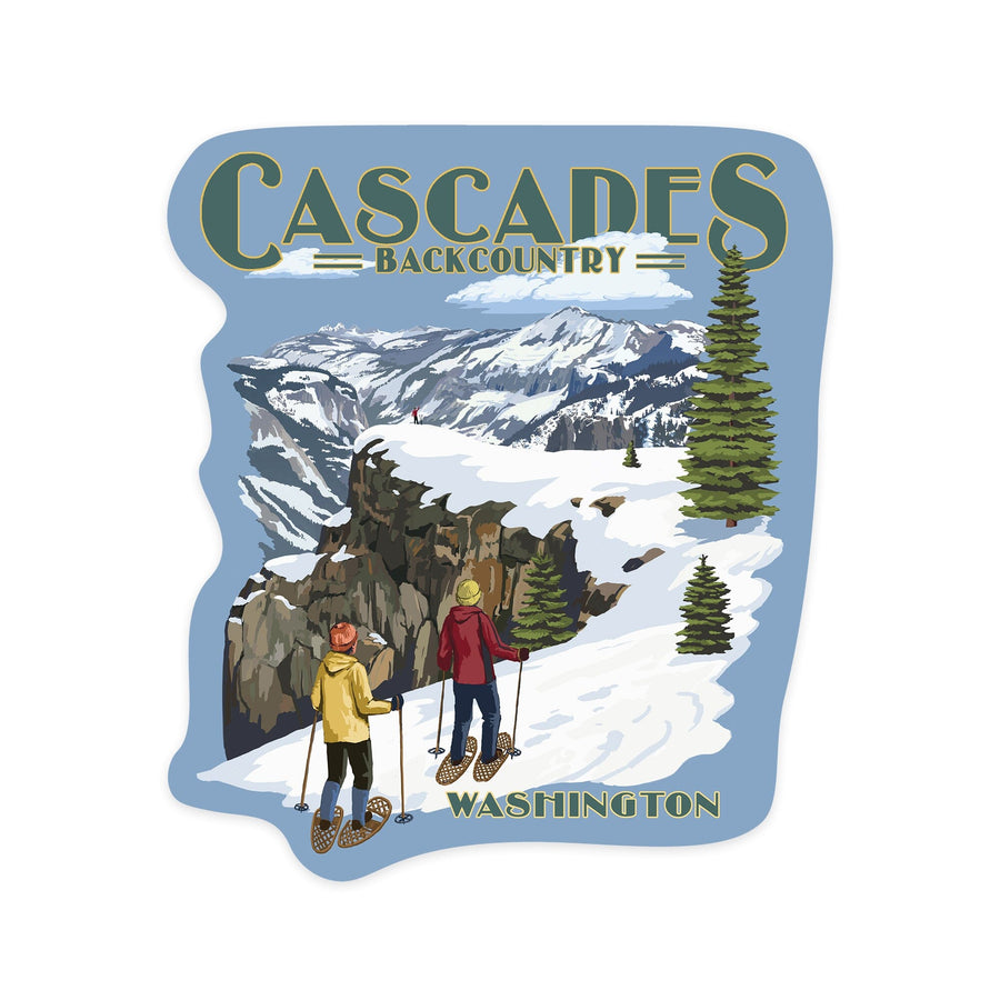 North Cascades, Washington, Snowshoer Scene, Contour, Vinyl Sticker Sticker Lantern Press