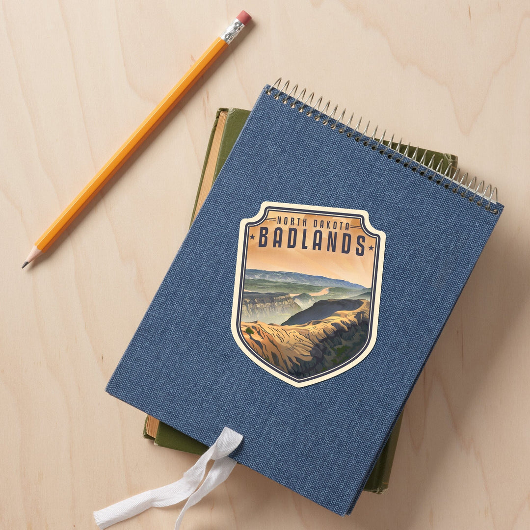 North Dakota Badlands, Lithograph, Contour, Vinyl Sticker Sticker Lantern Press