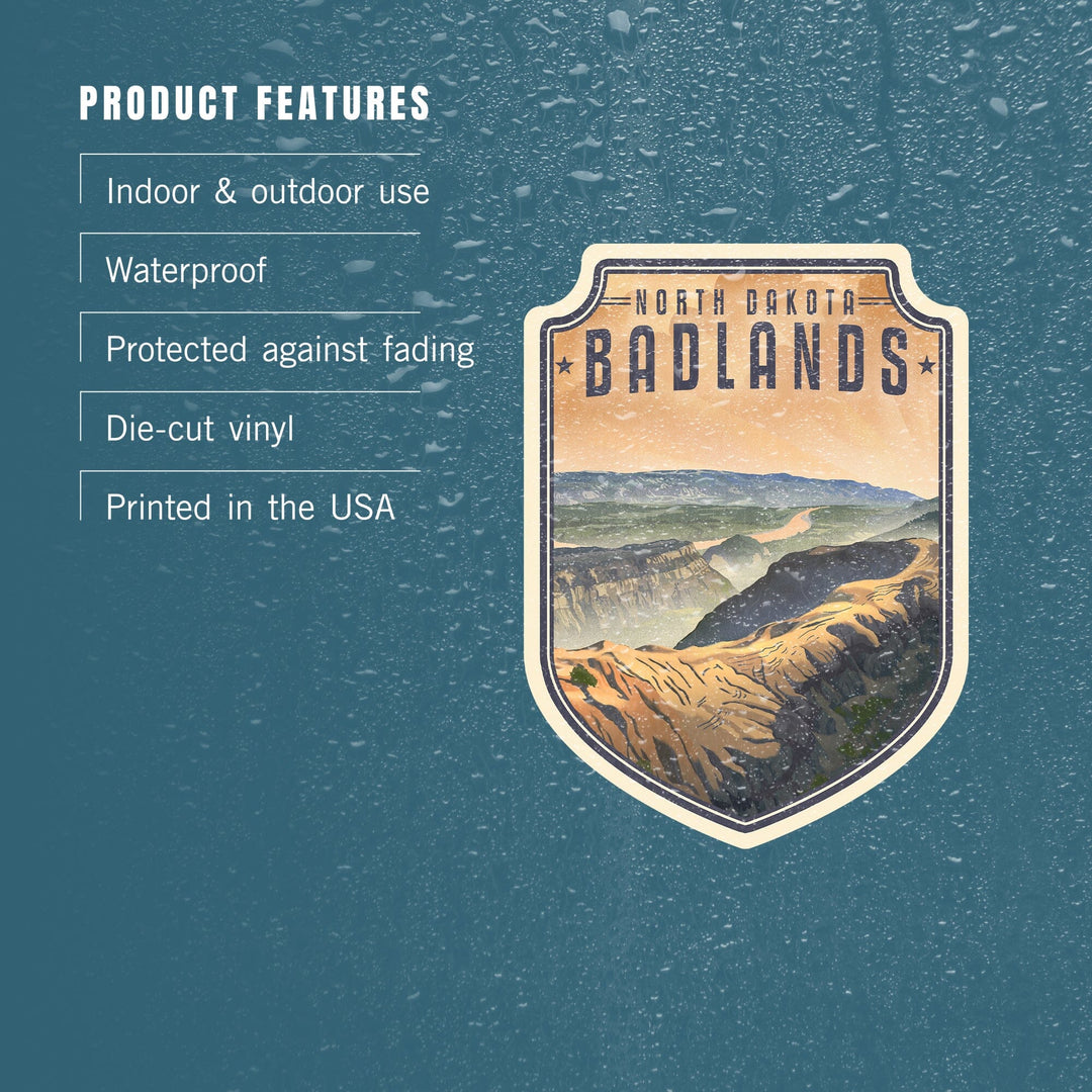 North Dakota Badlands, Lithograph, Contour, Vinyl Sticker Sticker Lantern Press