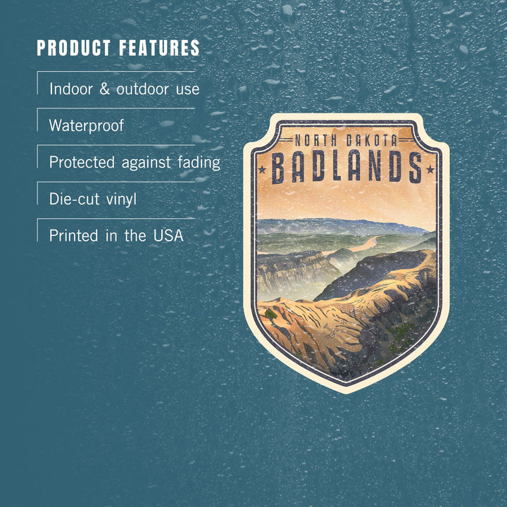 North Dakota Badlands, Lithograph, Contour, Vinyl Sticker Sticker Lantern Press
