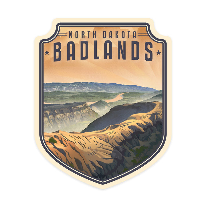 North Dakota Badlands, Lithograph, Contour, Vinyl Sticker Sticker Lantern Press