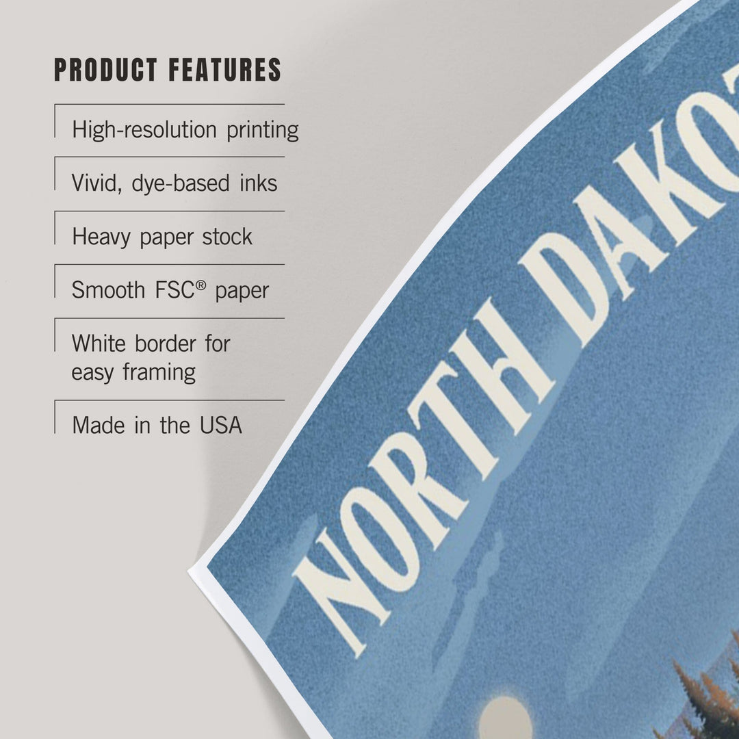 North Dakota, Lithograph, Reflection Pond and Bull Moose, Art & Giclee Prints Art Lantern Press