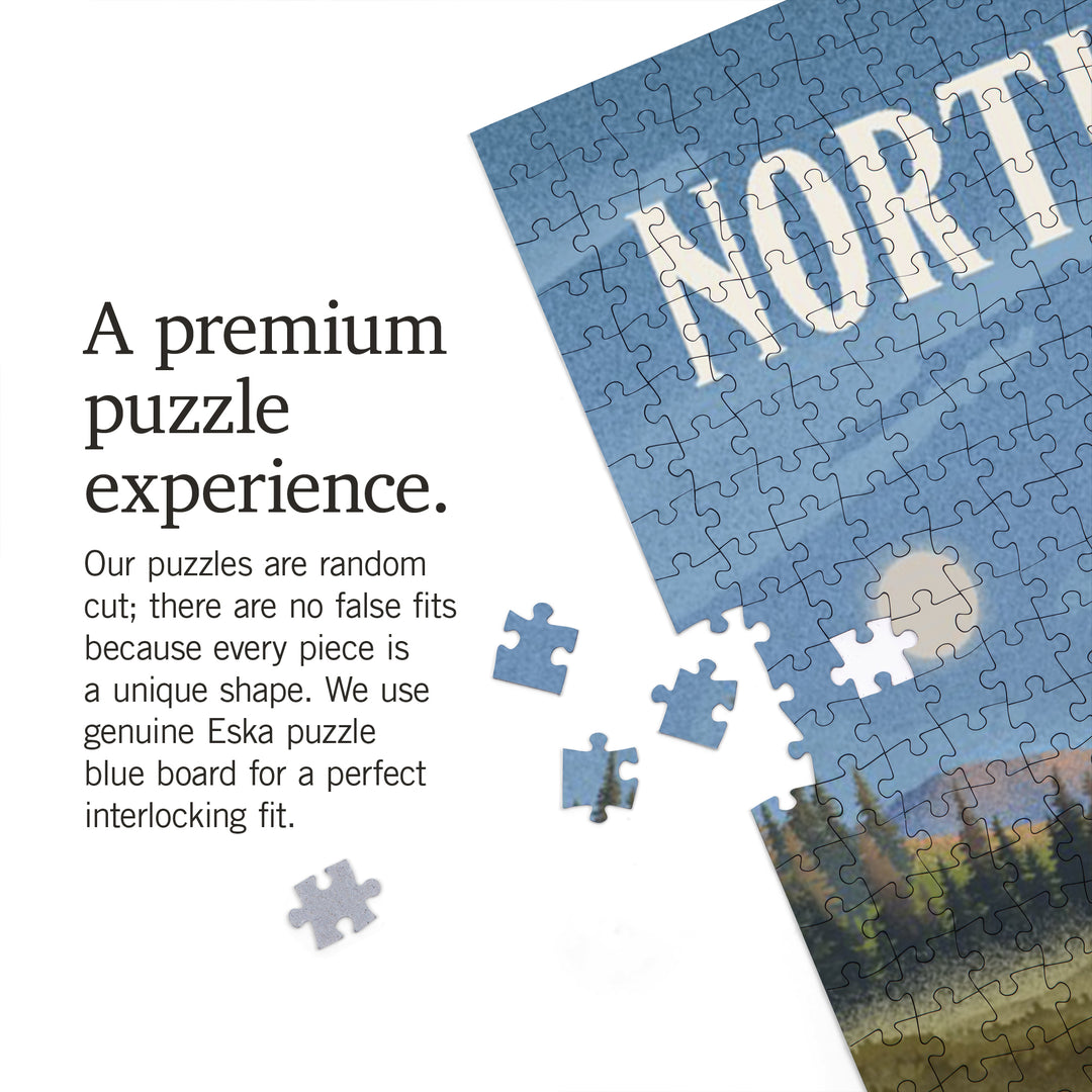 North Dakota, Lithograph, Reflection Pond and Bull Moose, Jigsaw Puzzle Puzzle Lantern Press