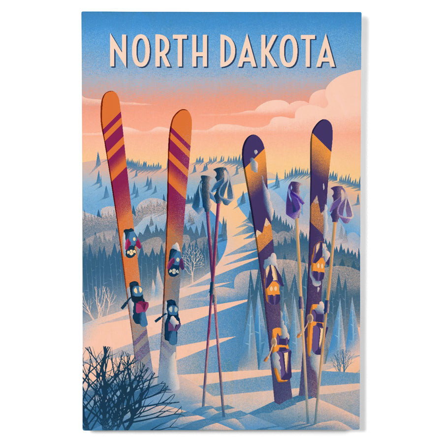 North Dakota, Prepare for Takeoff, Skis in Snowbank, Wood Signs and Postcards Wood Lantern Press