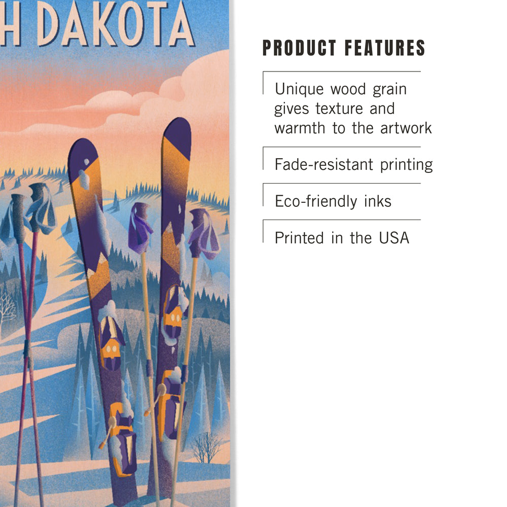 North Dakota, Prepare for Takeoff, Skis in Snowbank, Wood Signs and Postcards Wood Lantern Press