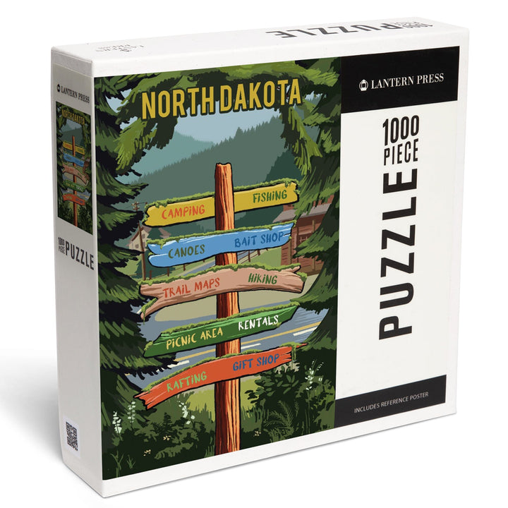 North Dakota, Signpost, Forest and Camp, Jigsaw Puzzle Puzzle Lantern Press