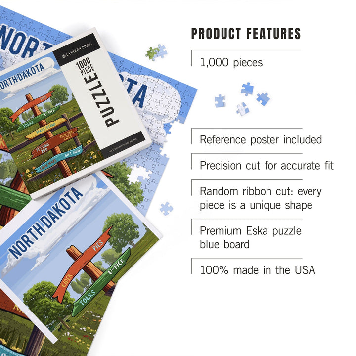 North Dakota, Signpost, Orchard, Jigsaw Puzzle Puzzle Lantern Press