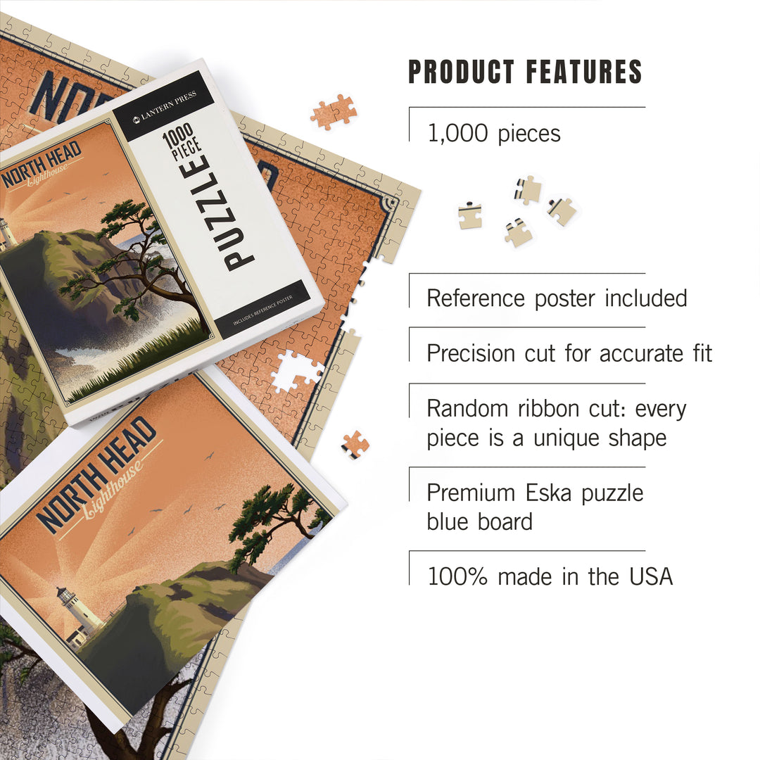 North Head Lighthouse, Lithograph, Jigsaw Puzzle Puzzle Lantern Press